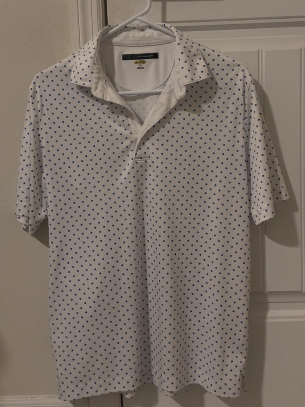 Greg Norman Collection White Polo with Navy Dot Print